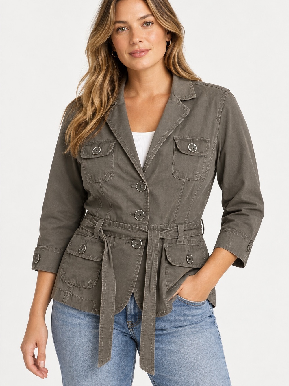 LOFT Olive Utility Belted Jacket